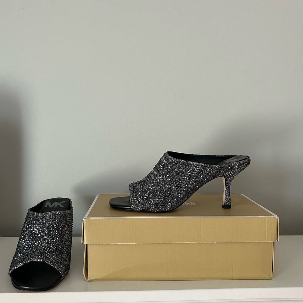 Michael Kors Black and Silver Mules with Stiletto Heel